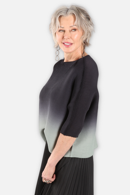 Kate Boxy Honeycomb Top - Seafoam & Black