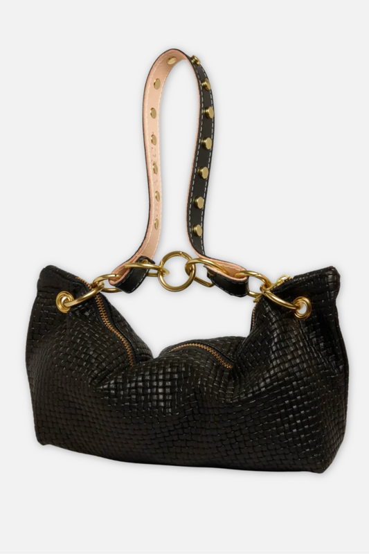Blair Embossed Leather Shoulder Bag - Black