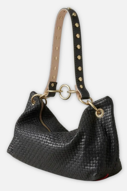 Blair Embossed Leather Shoulder Bag - Black