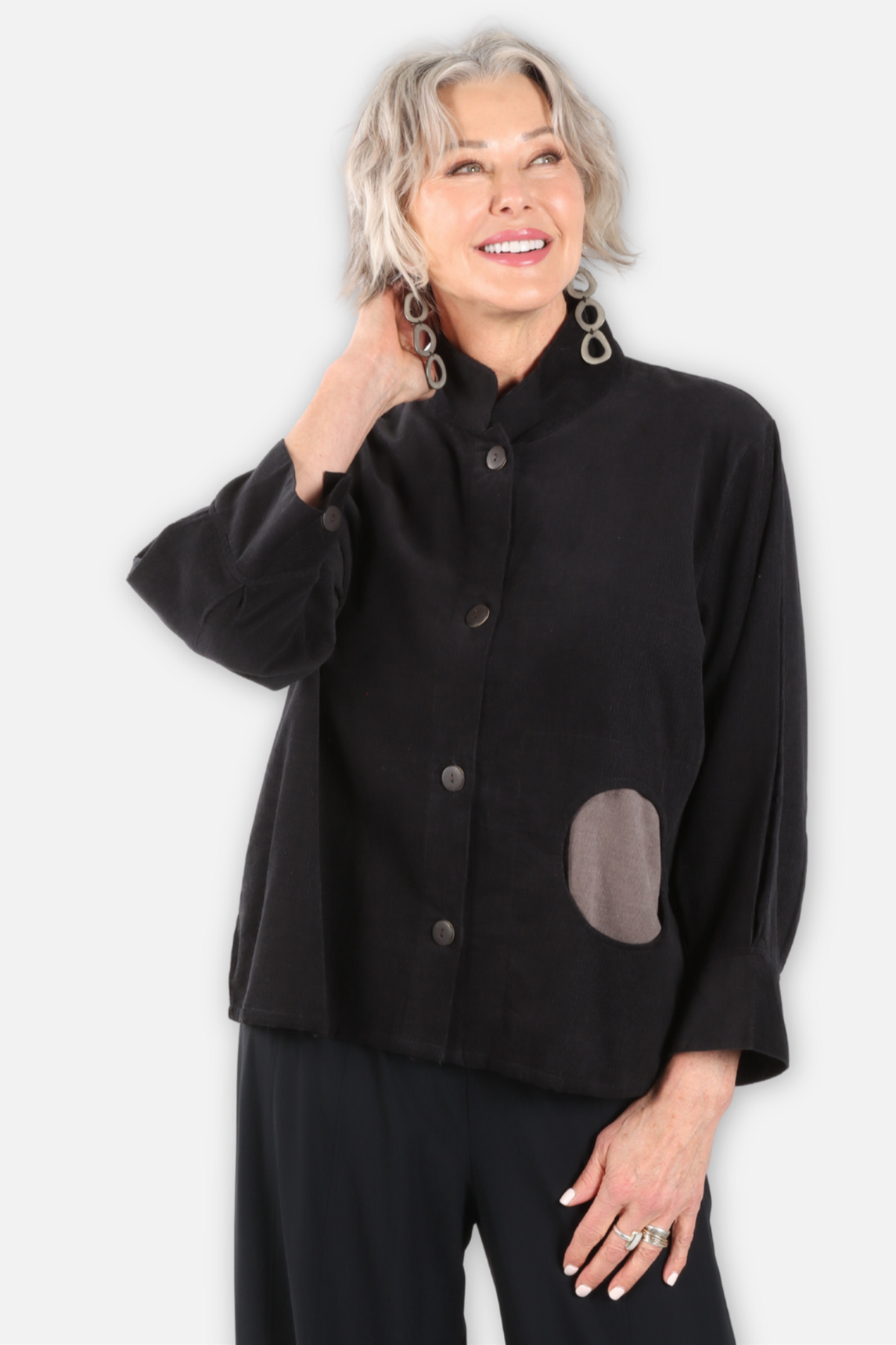 Corduroy Dot Pocket Jacket - Black