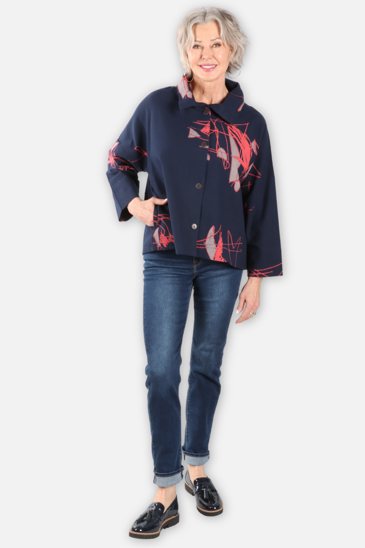 Abstract Canvas Jacket - Dark Blue