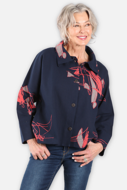 Abstract Canvas Jacket - Dark Blue
