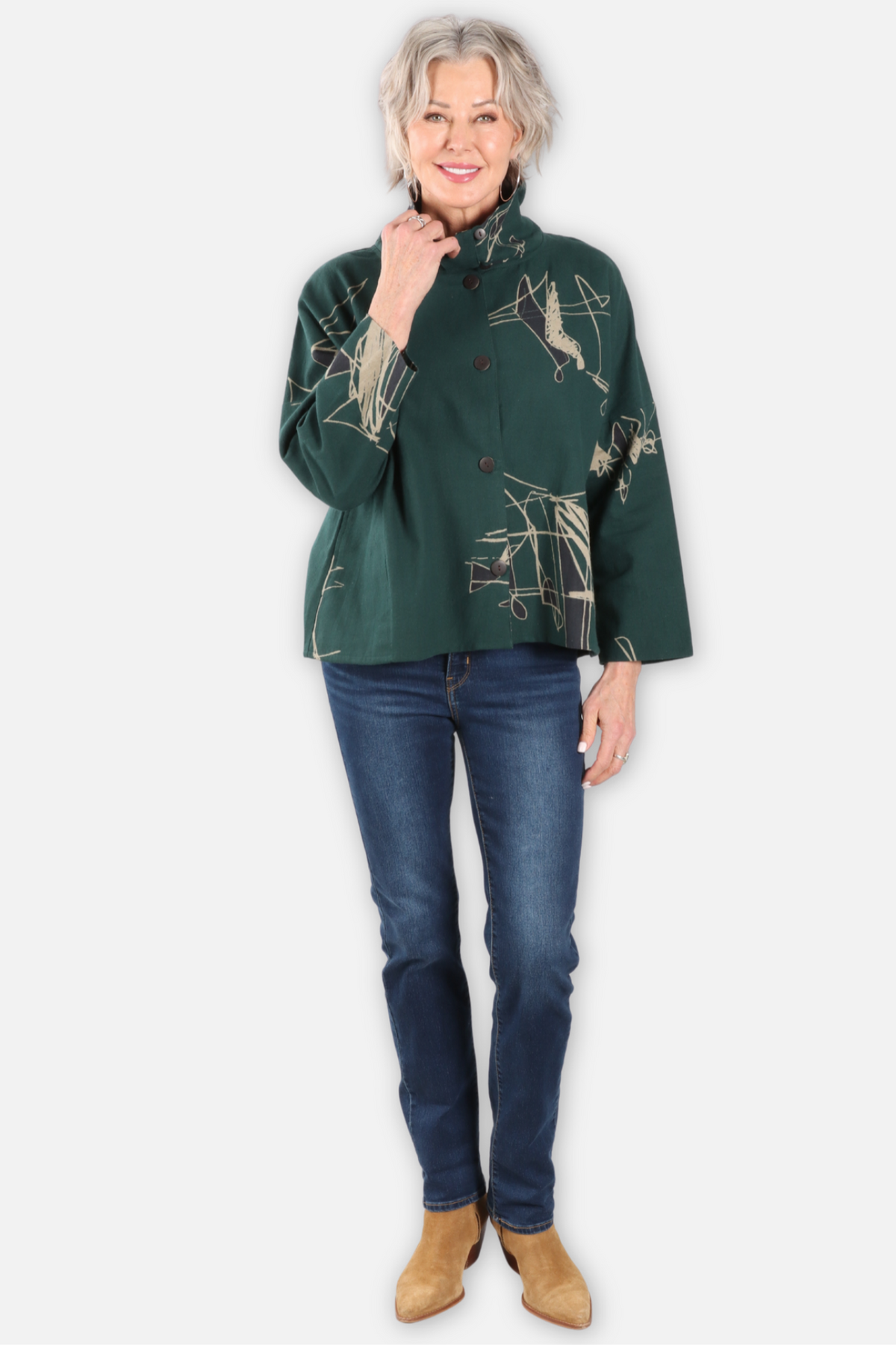 Abstract Canvas Jacket - Green