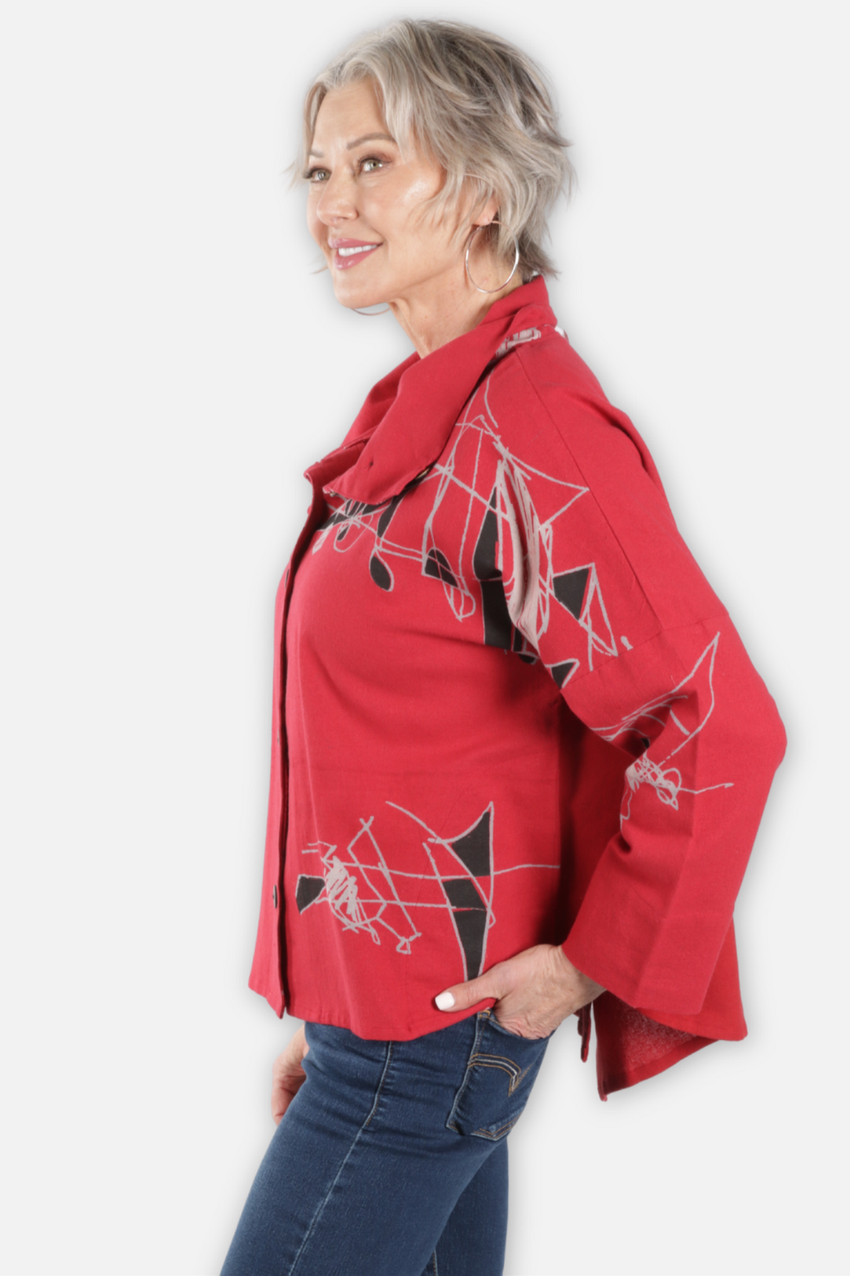 Abstract Canvas Jacket - Red