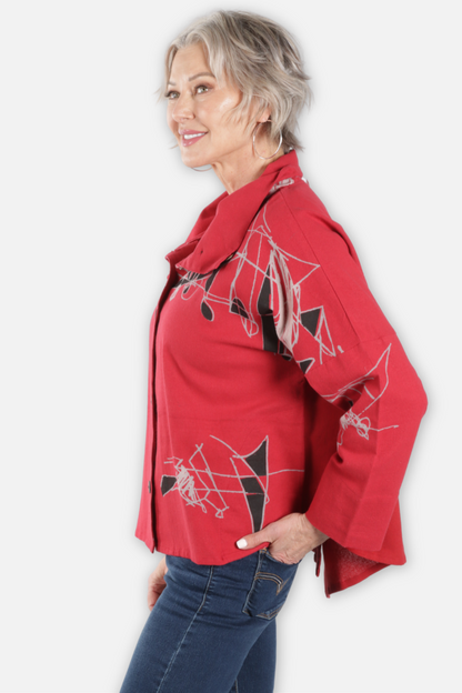 Abstract Canvas Jacket - Red