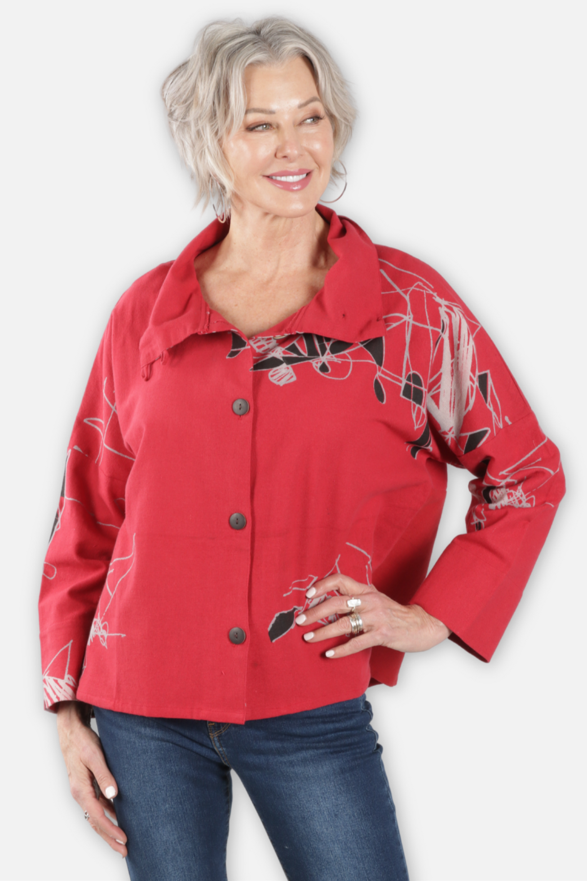 Abstract Canvas Jacket - Red