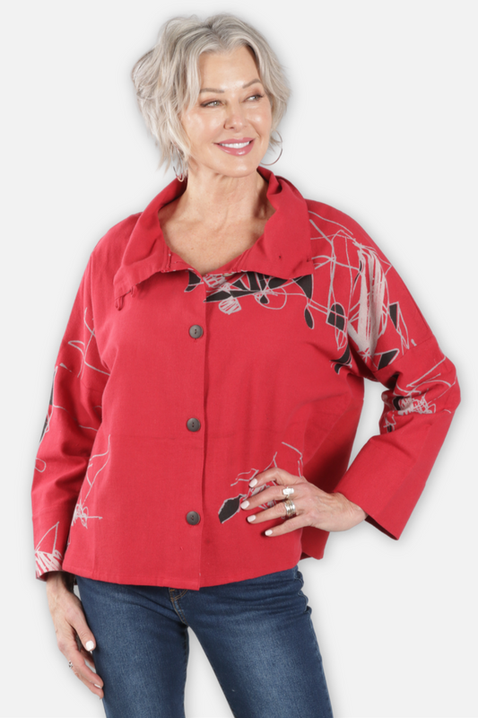 Abstract Canvas Jacket - Red