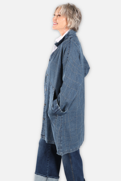 Jargon Stitched Denim Jacket - Classic Blue