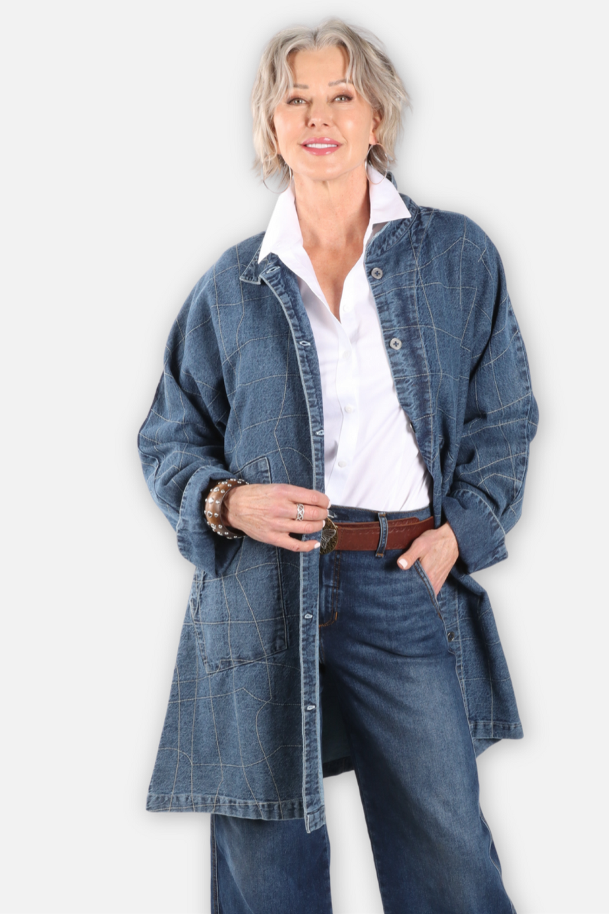 Jargon Stitched Denim Jacket - Classic Blue