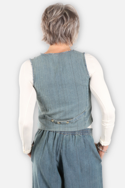 Short Denim Vest Plus - Denim Blue
