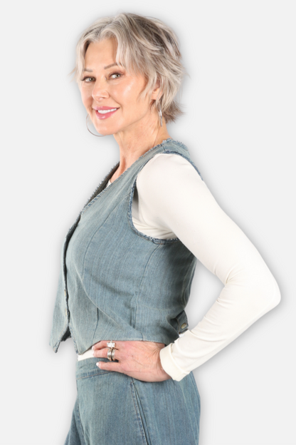 Short Denim Vest - Denim Blue