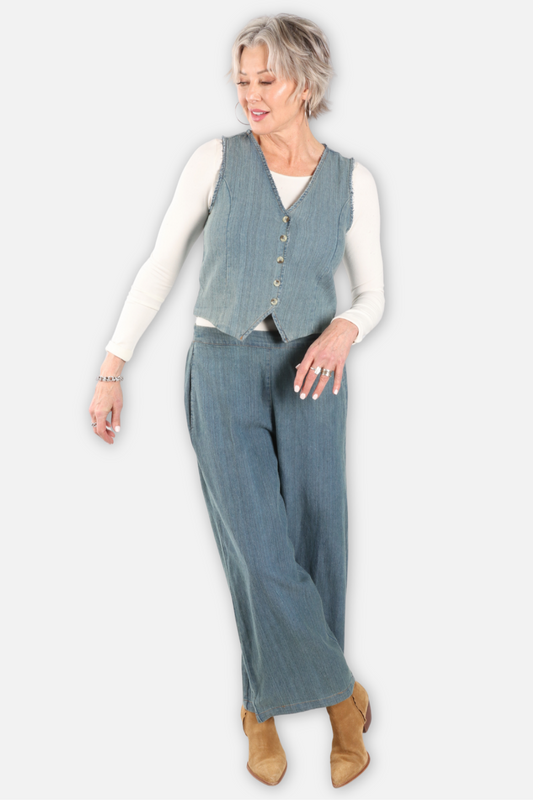 Short Denim Vest Plus - Denim Blue