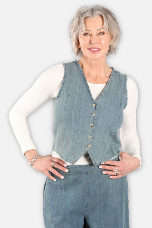 Short Denim Vest Plus - Denim Blue