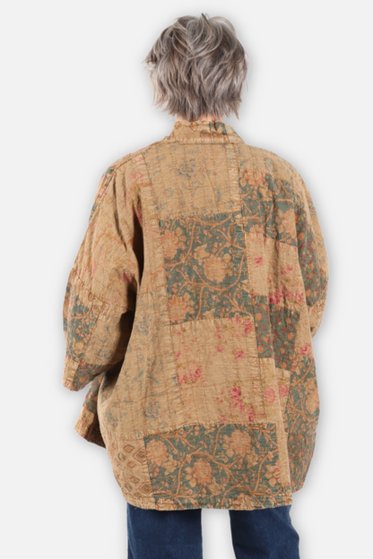 Vintage Print Kimono Jacket - Mustard