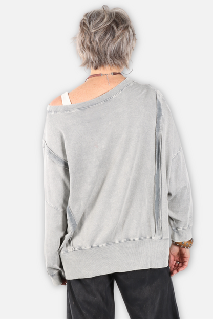 Kaleidoscope Patch Applique Sweatshirt - Grey Mix