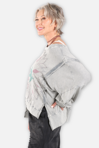 Kaleidoscope Patch Applique Sweatshirt - Grey Mix
