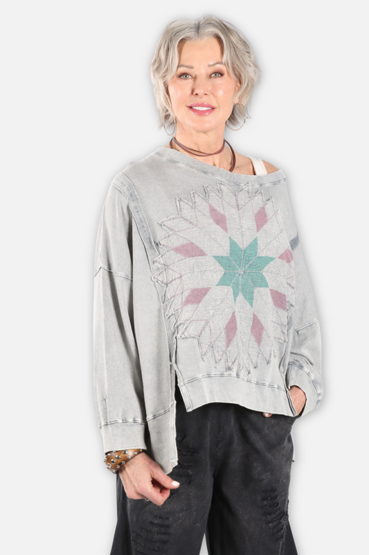 Kaleidoscope Patch Applique Sweatshirt - Grey Mix