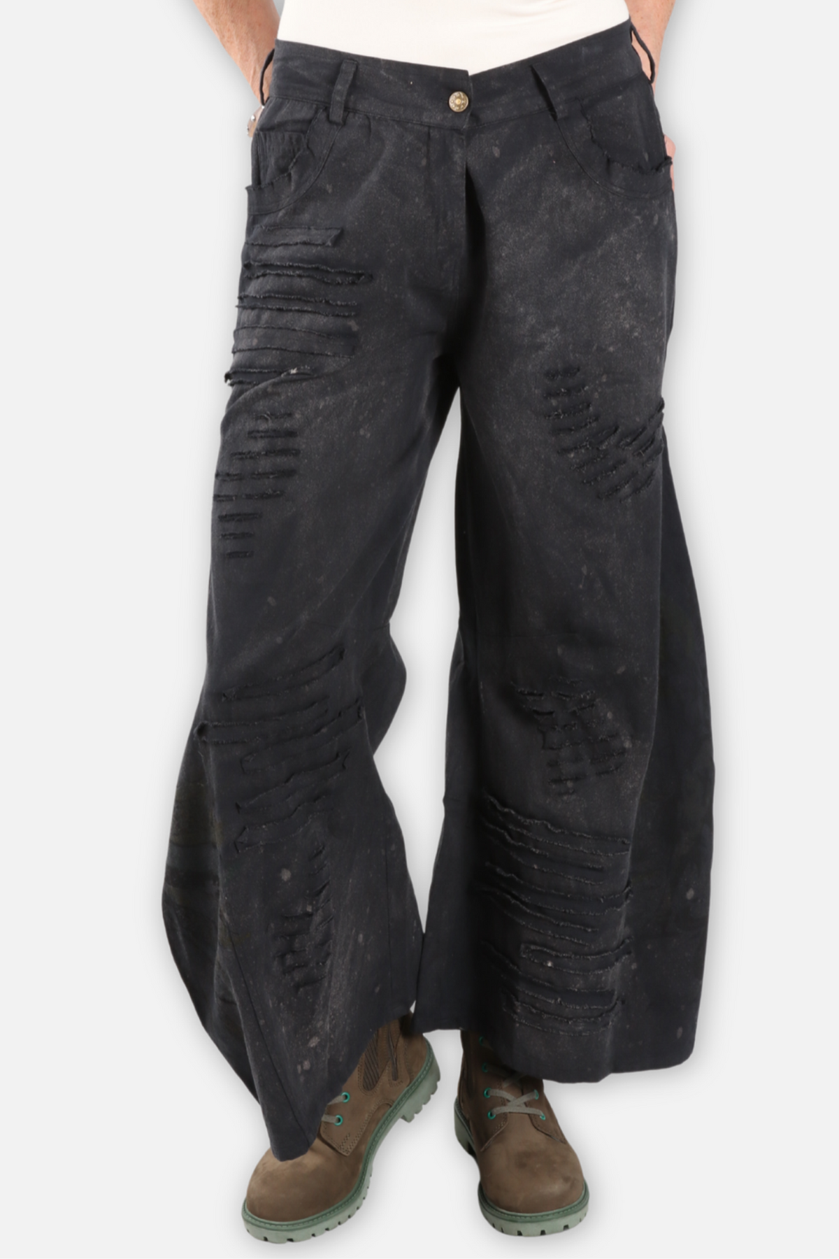 Wide Leg Textured Pant - Black