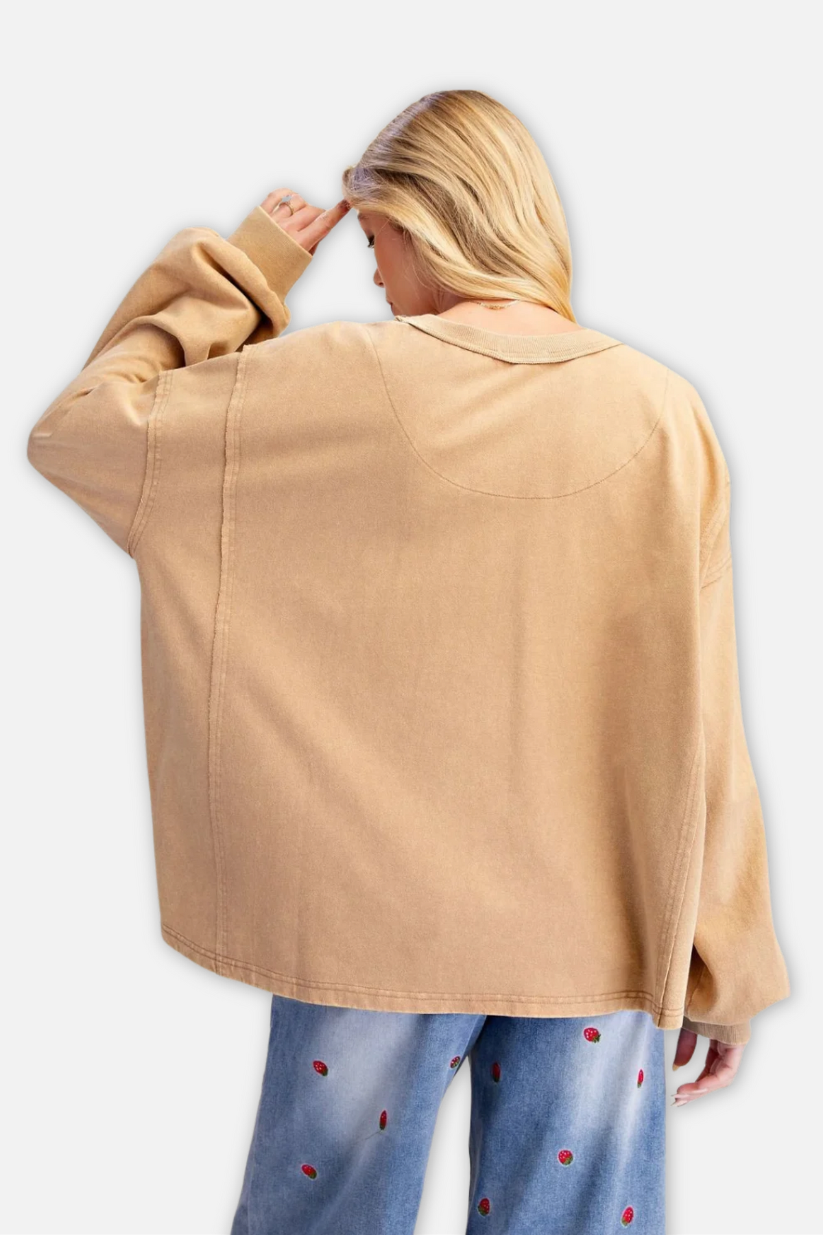 Floral Patch Front Pullover - Almond