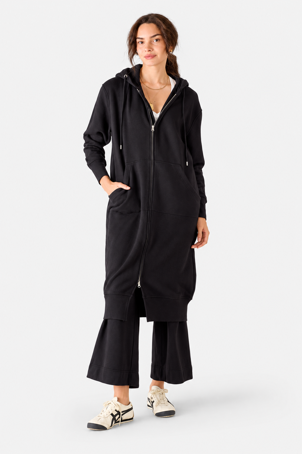Frenchie Zip Maxi Hoodie - Black