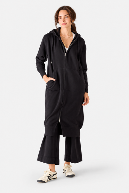 Frenchie Zip Maxi Hoodie - Black