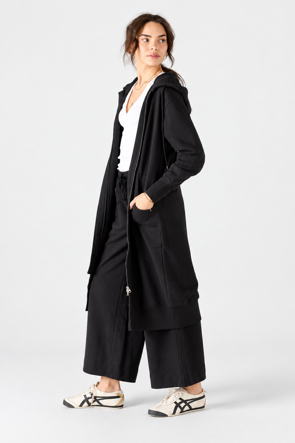 Frenchie Zip Maxi Hoodie - Black