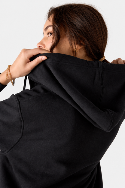 Frenchie Zip Maxi Hoodie - Black