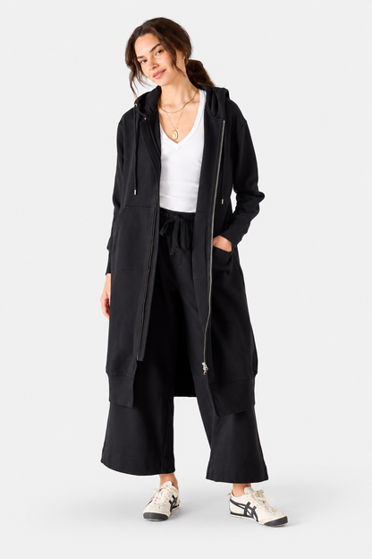 Frenchie Zip Maxi Hoodie - Black
