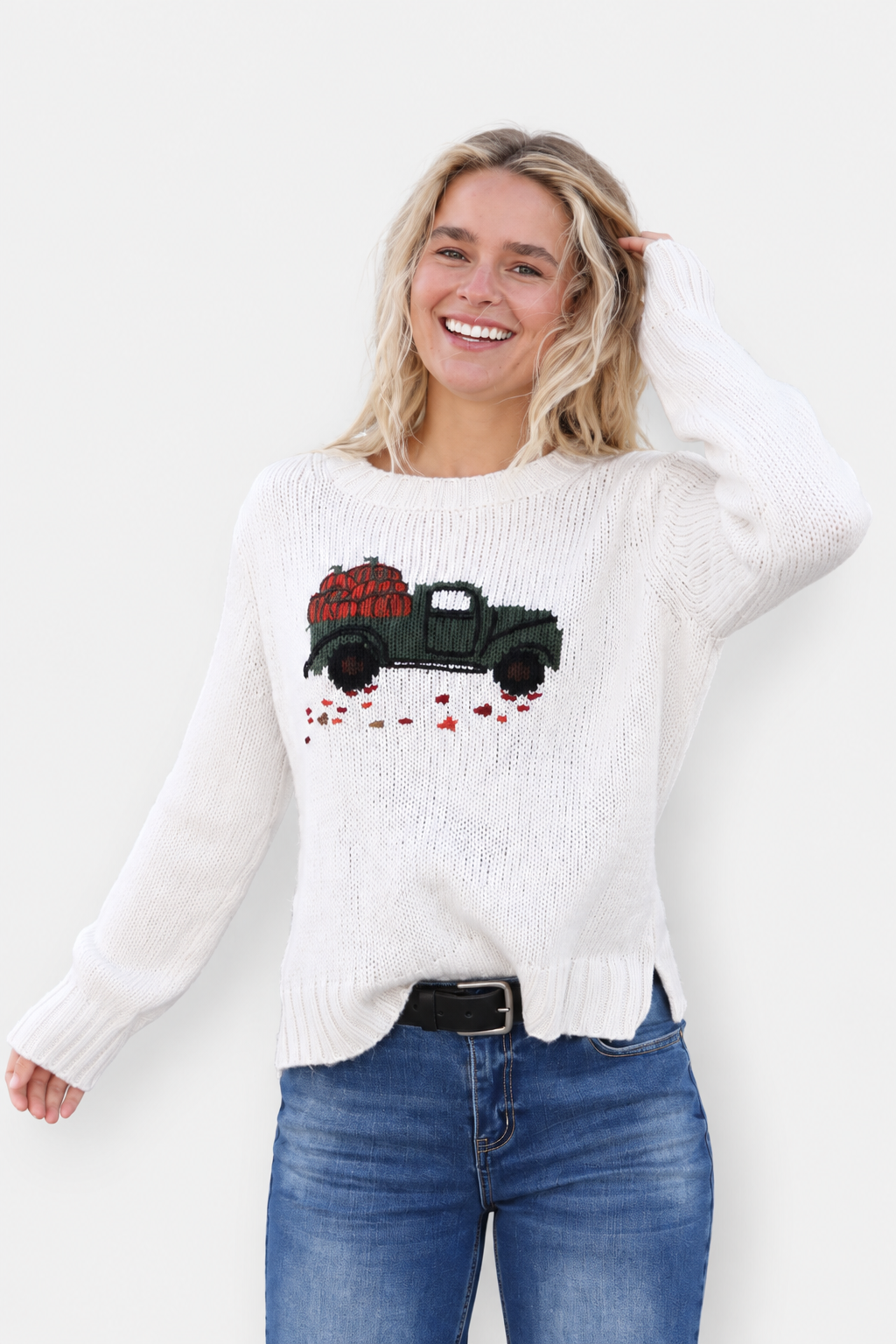 Pumpkin Truck Crew Sweater - Almond Butter