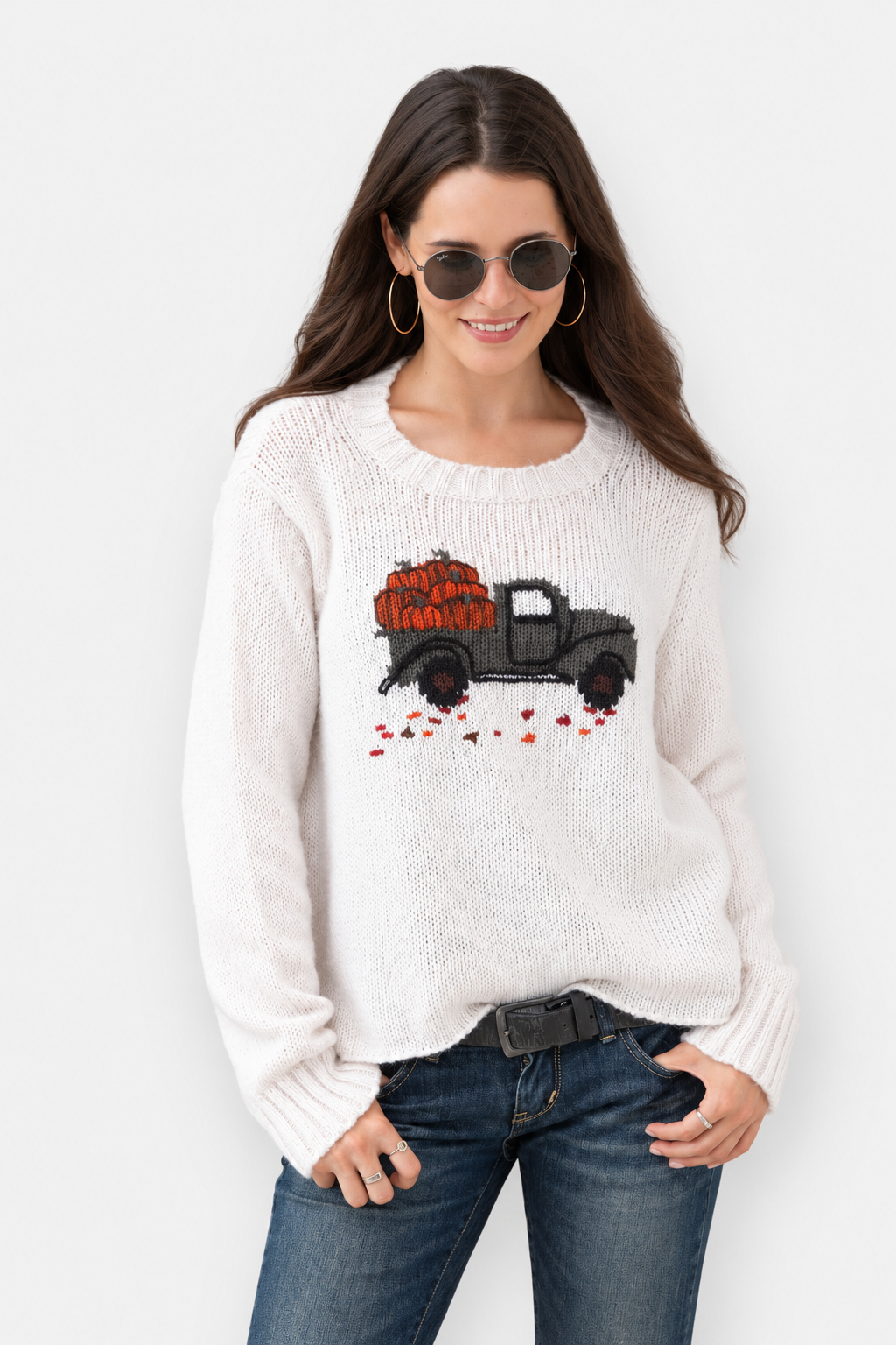 Pumpkin Truck Crew Sweater - Almond Butter