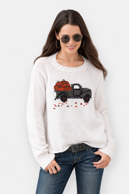 Pumpkin Truck Crew Sweater - Almond Butter