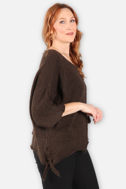 Center Seam Asymmetric Sweater - Chocolate