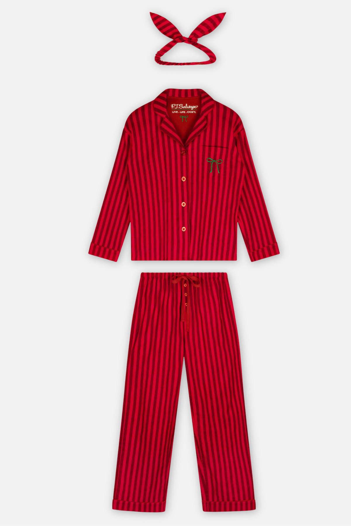 Classic Flannel Pajama Set with Headband  - Lipstick