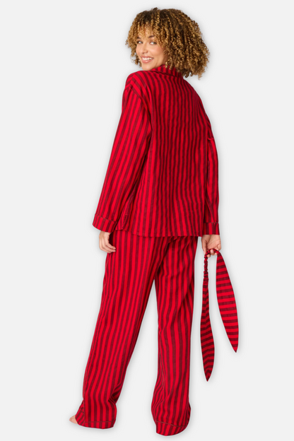Classic Flannel Pajama Set with Headband  - Lipstick