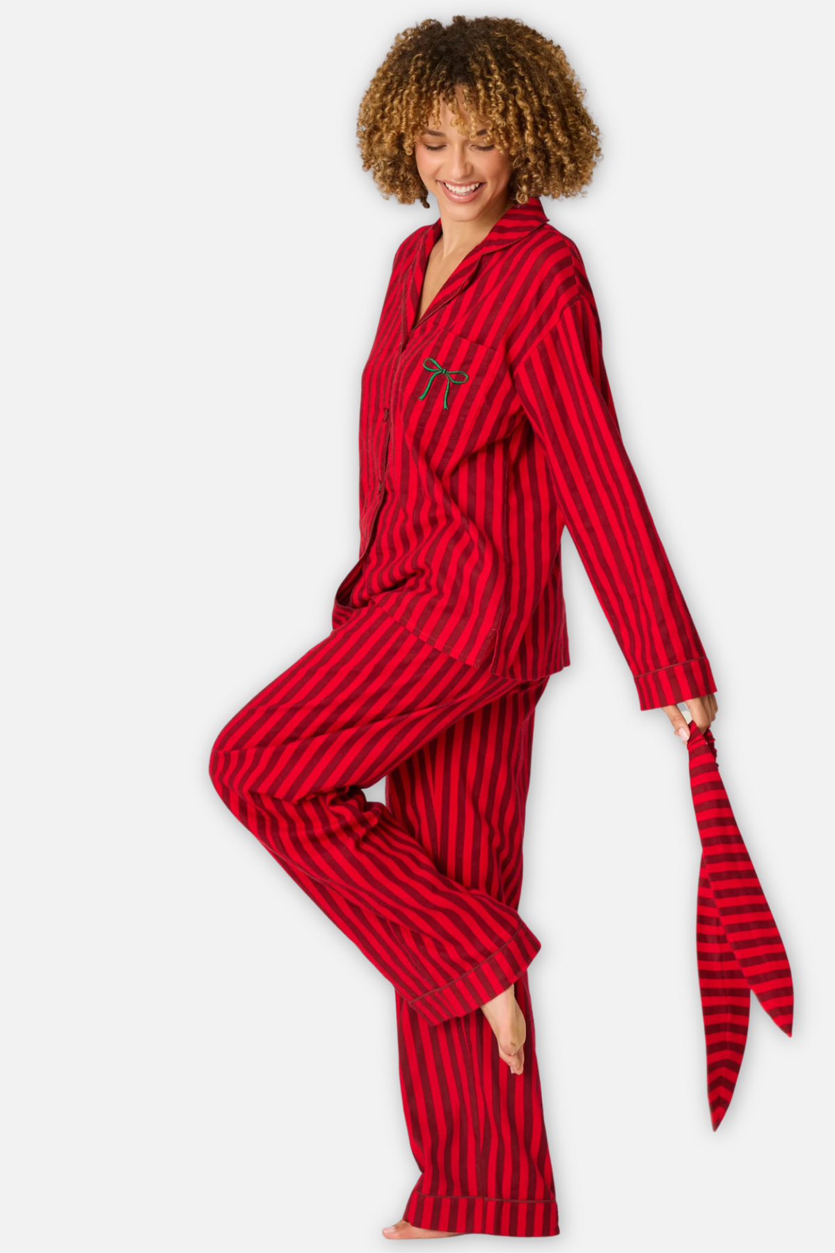 Classic Flannel Pajama Set with Headband  - Lipstick
