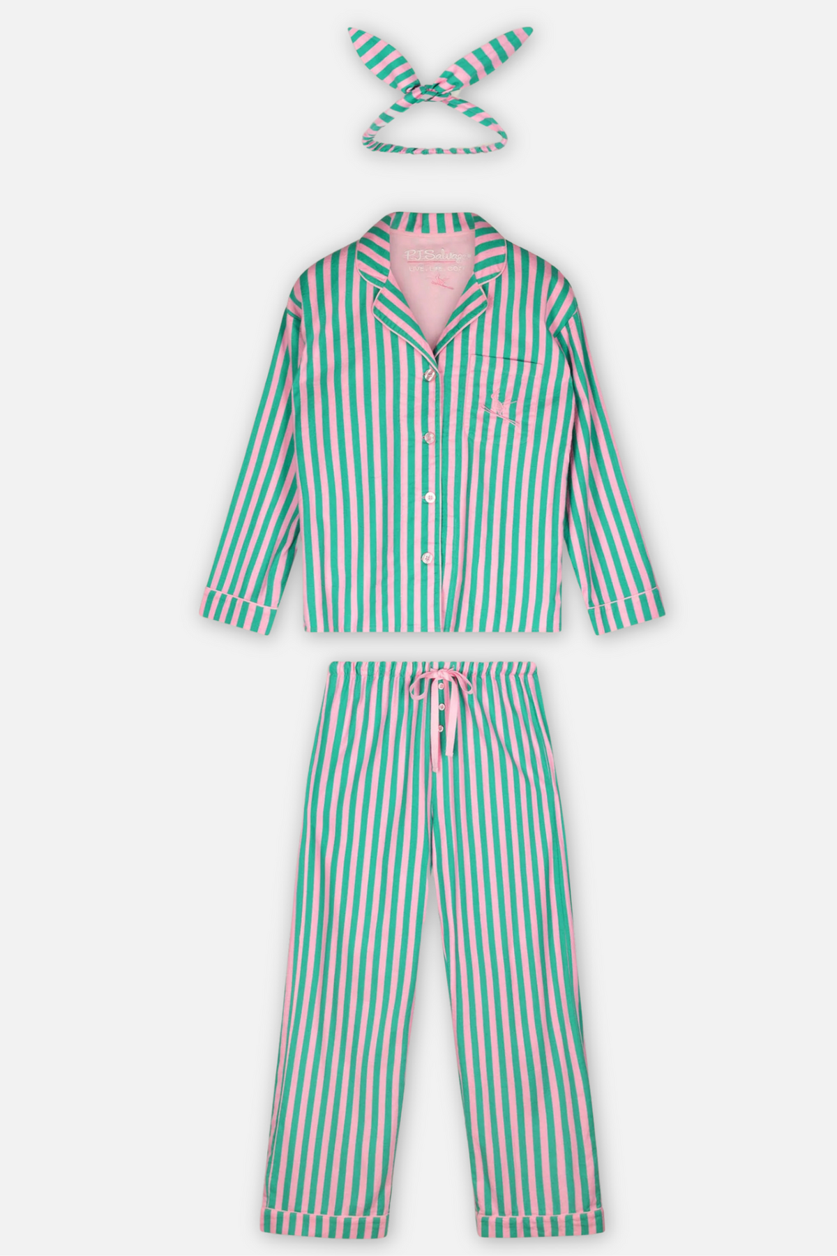 Classic Flannel Pajama Set with Headband  - Tender Pink