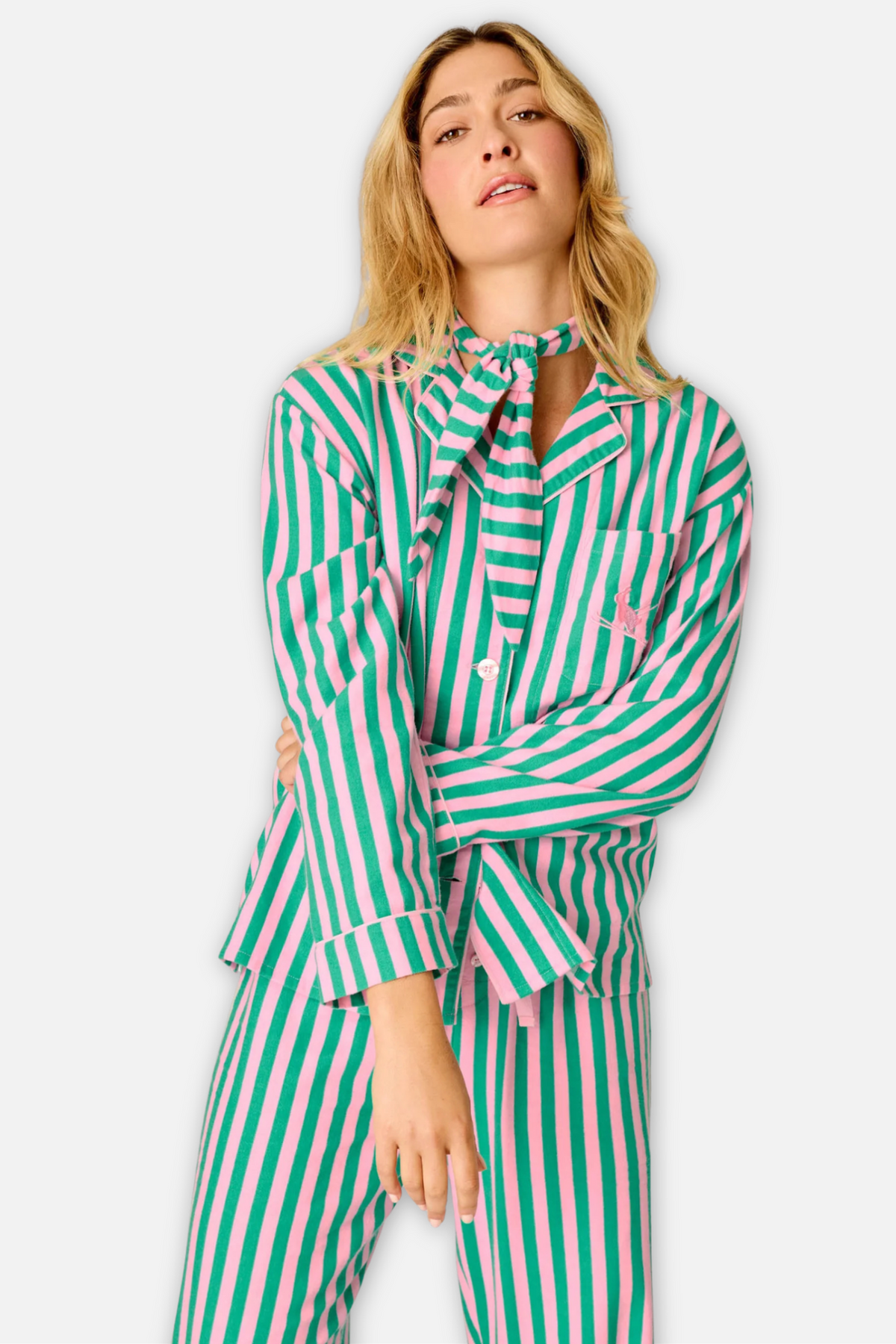Classic Flannel Pajama Set with Headband  - Tender Pink
