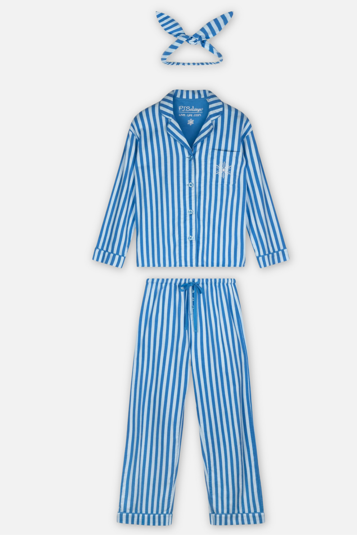 Classic Flannel Pajama Set with Headband  - Coast