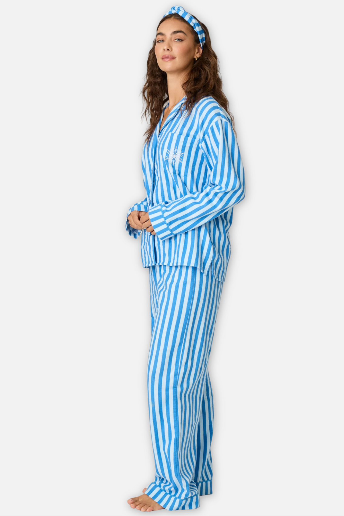 Classic Flannel Pajama Set with Headband  - Coast