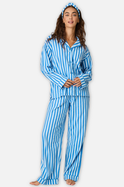 Classic Flannel Pajama Set with Headband  - Coast