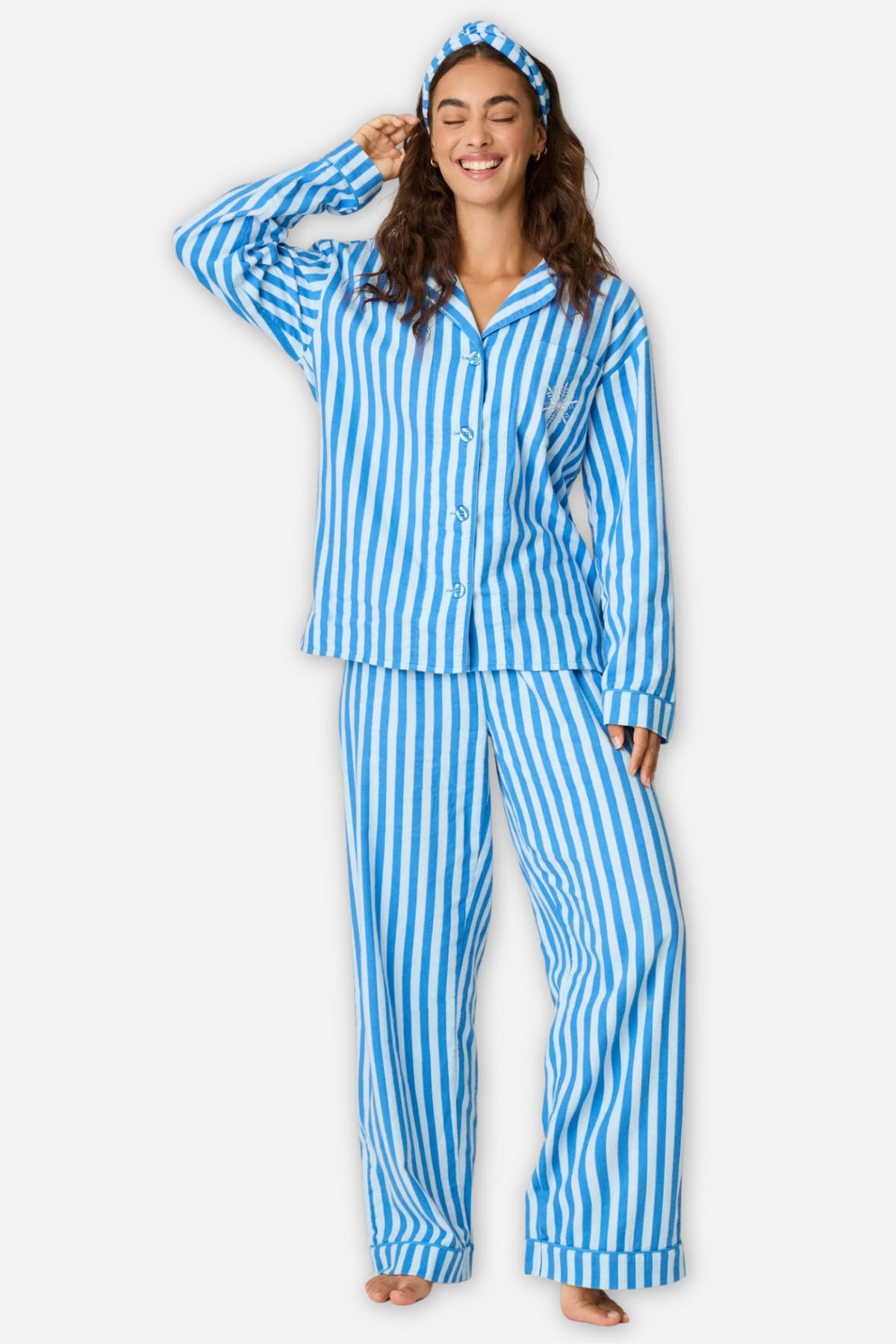 Classic Flannel Pajama Set with Headband  - Coast