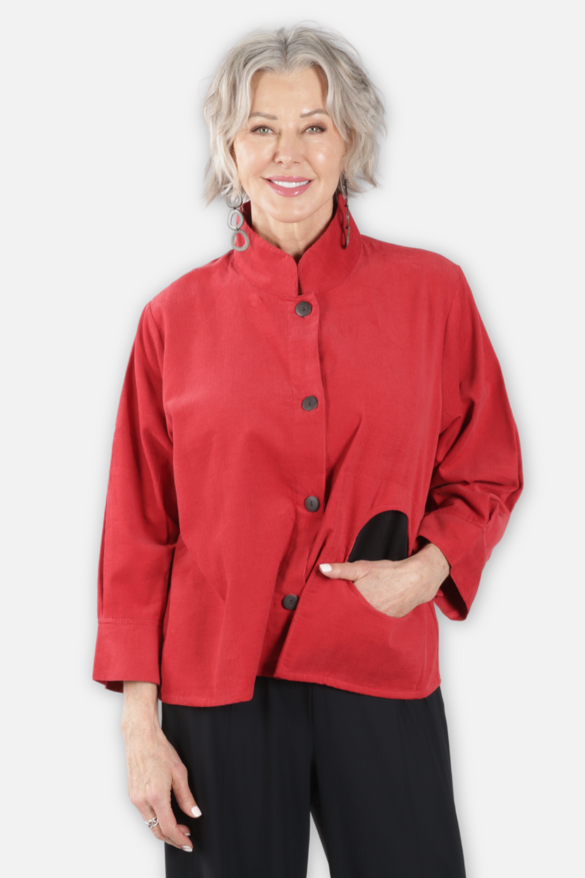 Corduroy Dot Pocket Jacket - Red
