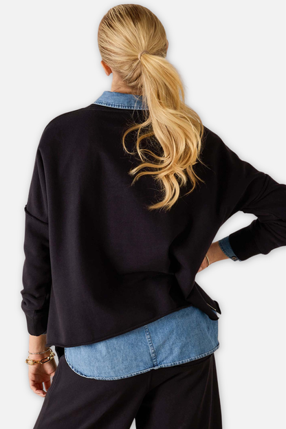 Frenchie Zip Side Crewneck - Black
