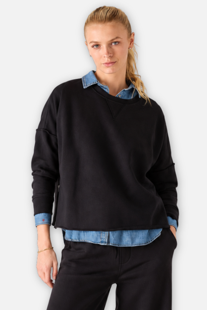 Frenchie Zip Side Crewneck - Black
