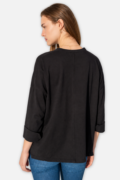 Amelia Cuff 3/4 Sleeve Tee - Black