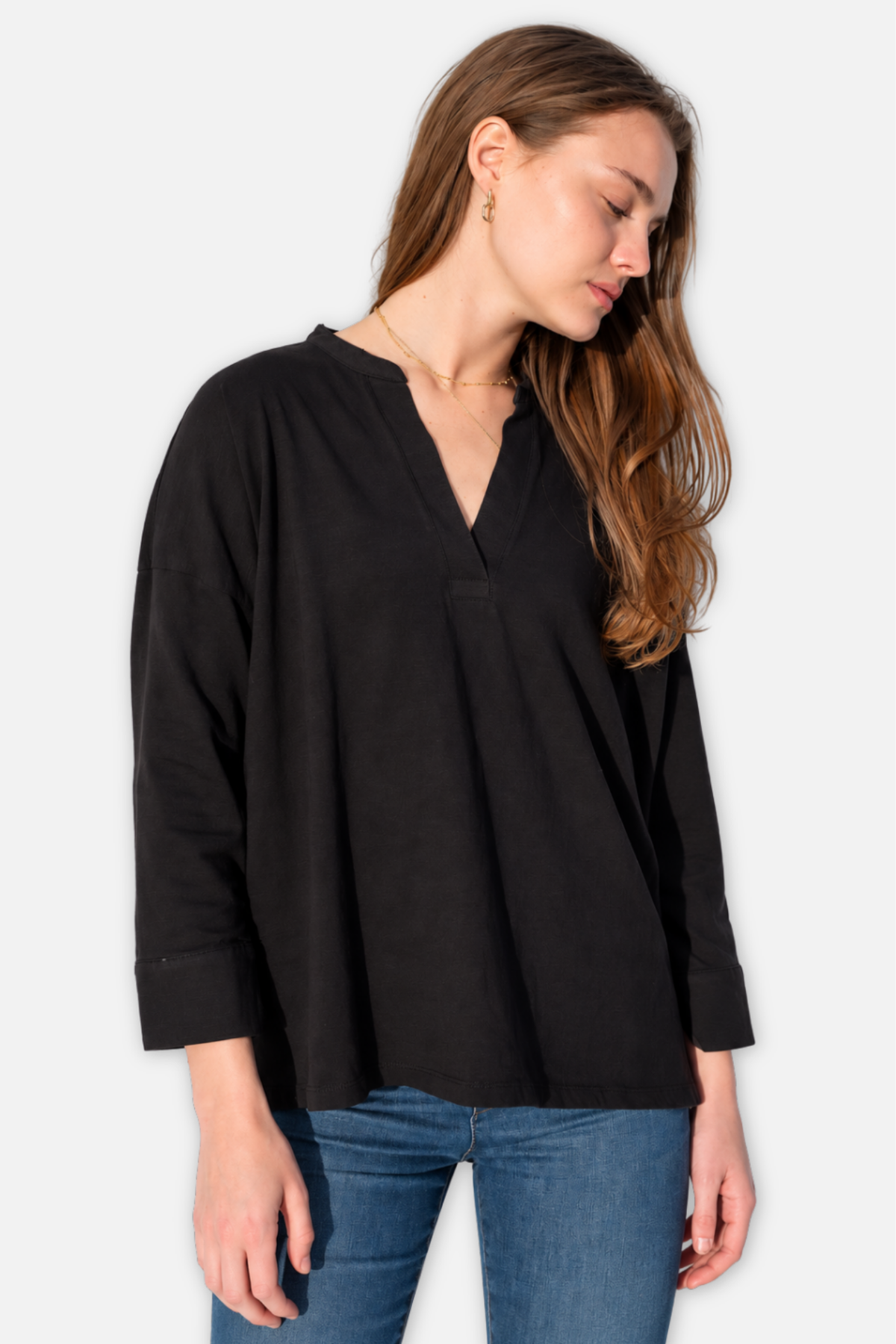 Amelia Cuff 3/4 Sleeve Tee - Black 