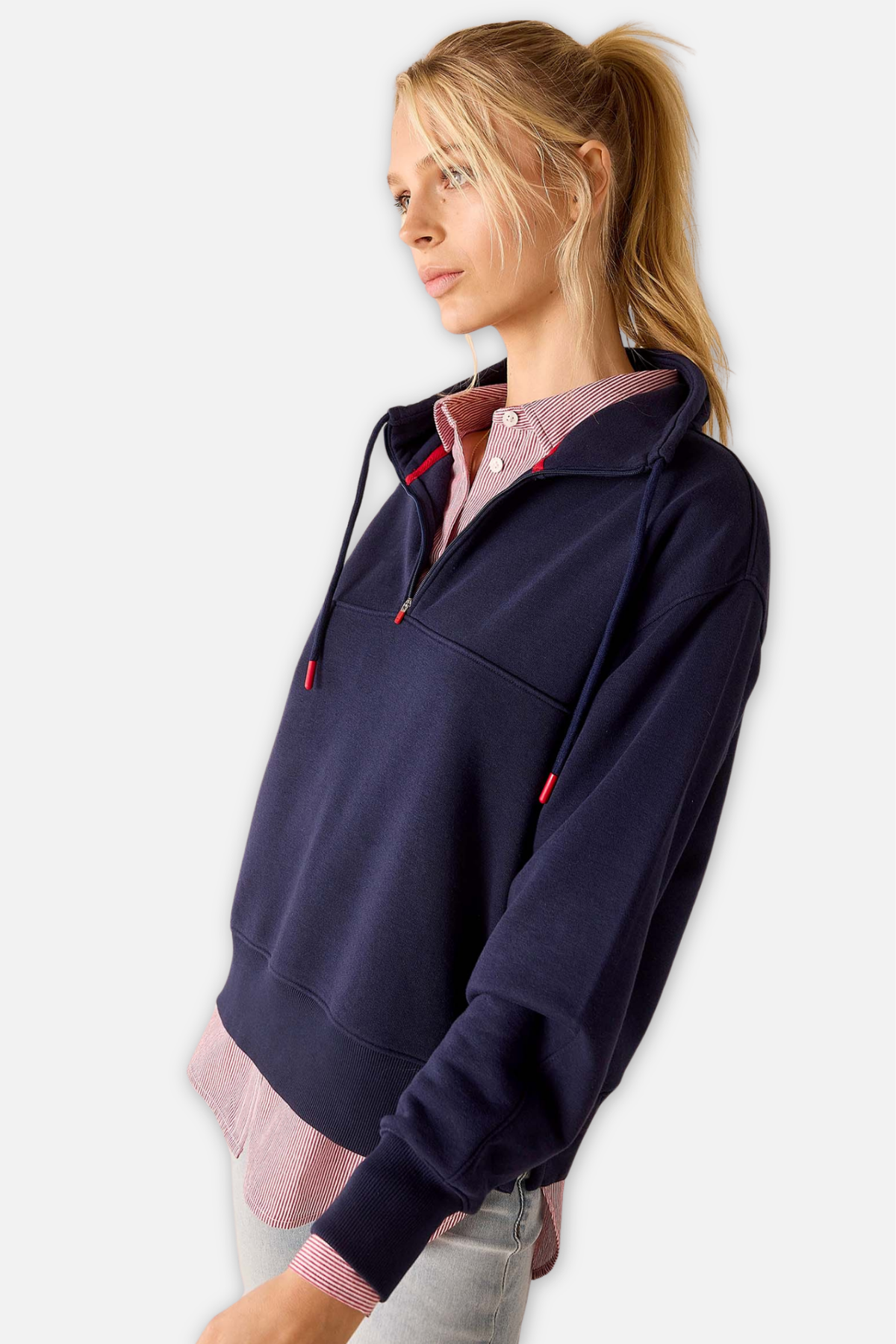 Frenchie Quarter Zip Sweatshirt - Cadet Blue