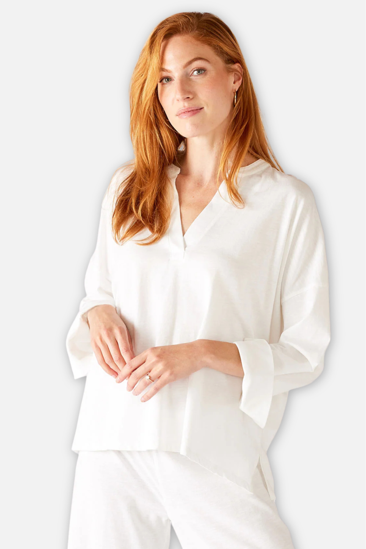 Amelia Cuff 3/4 Sleeve Tee - White