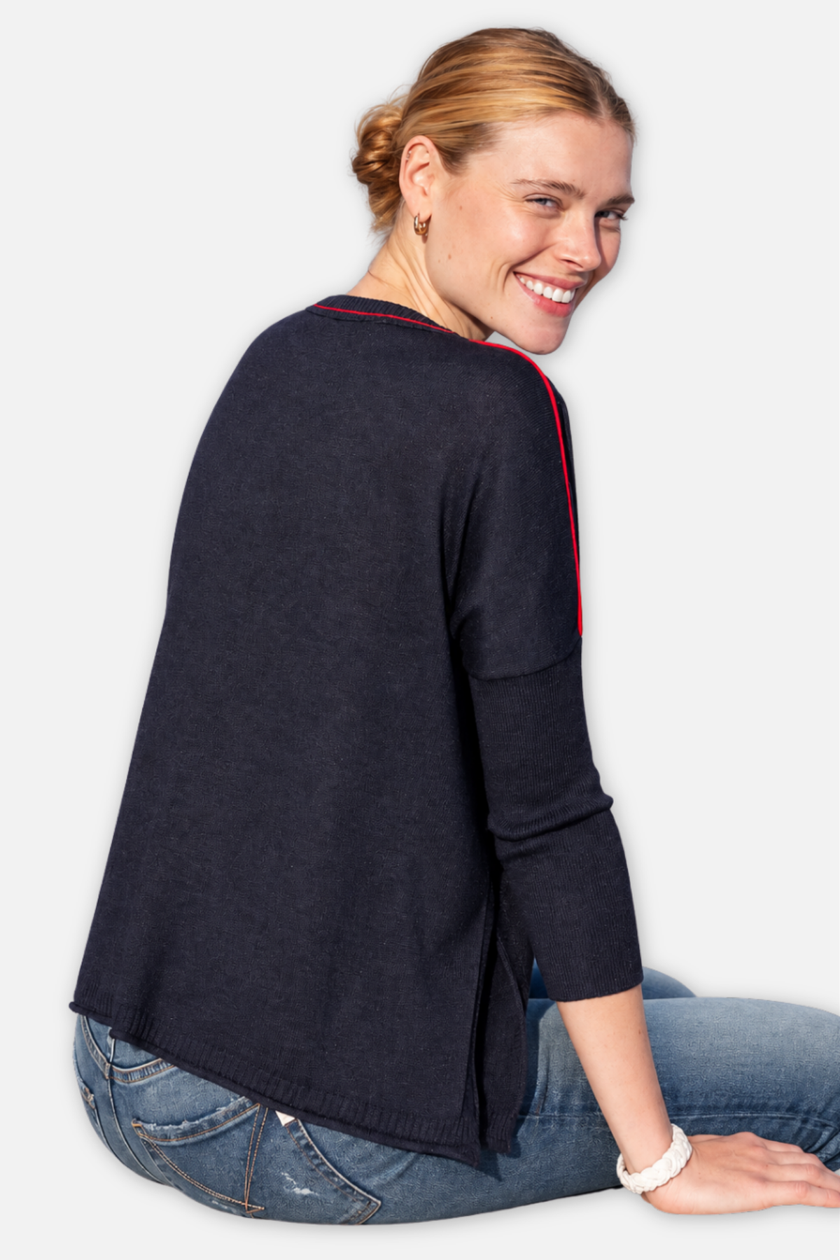 Catalina Crew Sweater - Navy & Red Contrast