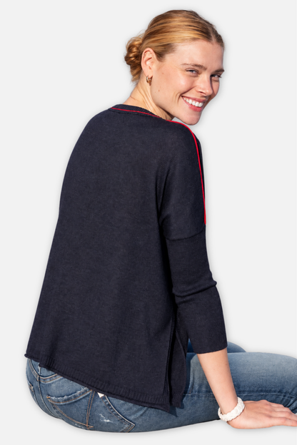 Catalina Crew Sweater - Navy & Red Contrast